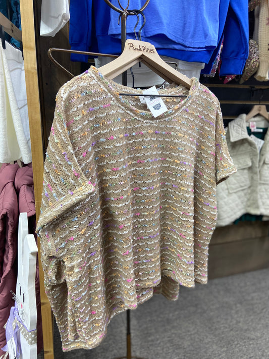 Pops of Color- Taupe and Multicolor Dolman Top