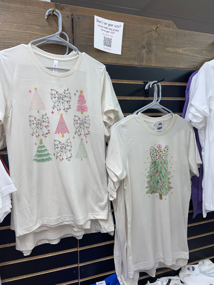 Bows & Trees Patterned Christmas Graphic Tee