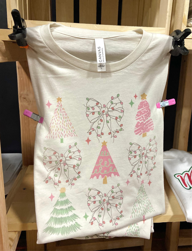 Bows & Trees Patterned Christmas Graphic Tee