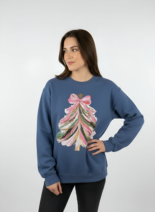 Colorful Delight Slate Blue Christmas Tree - Graphic Crewneck