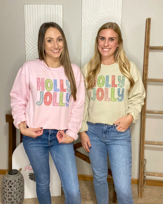 Holly Jolly Sweatshirt- in Pink & Sand Color