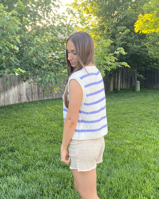Lilac & White Stripe Sweater Tank