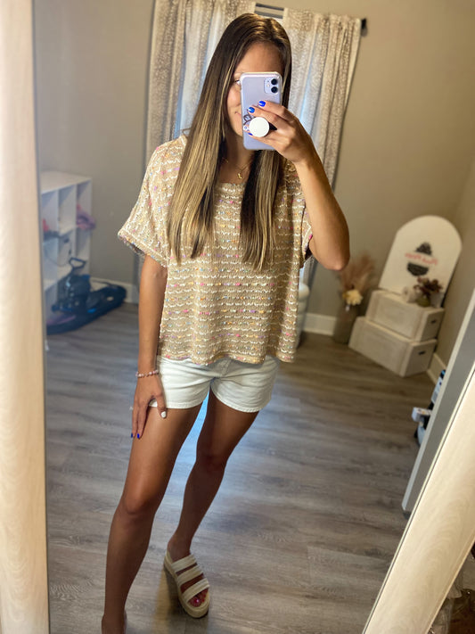 Pops of Color- Taupe and Multicolor Dolman Top