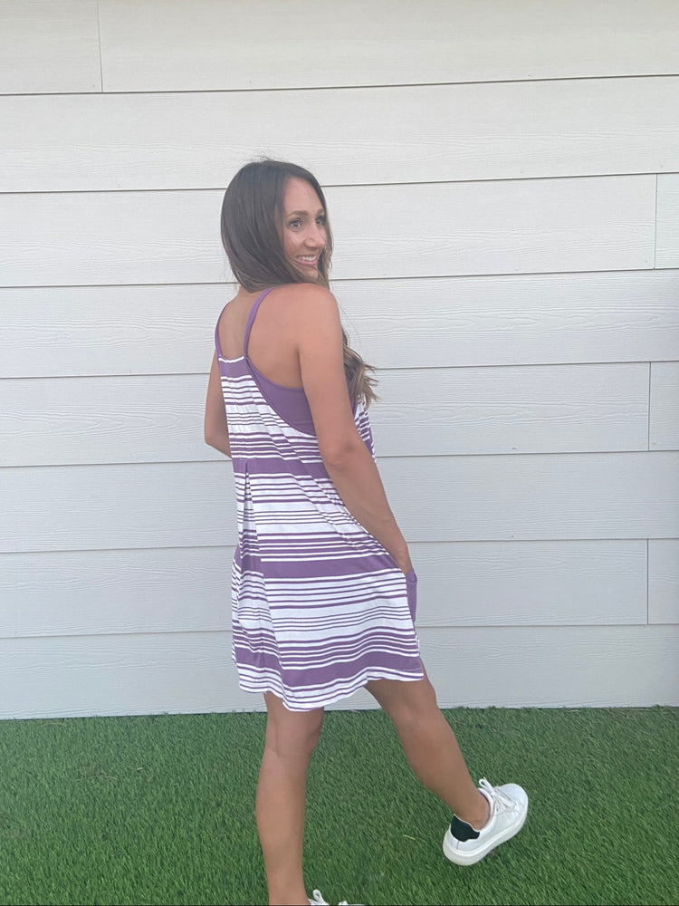 Lily Purple & White Stripe Athletic Dress