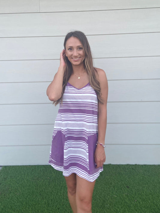Lily Purple & White Stripe Athletic Dress