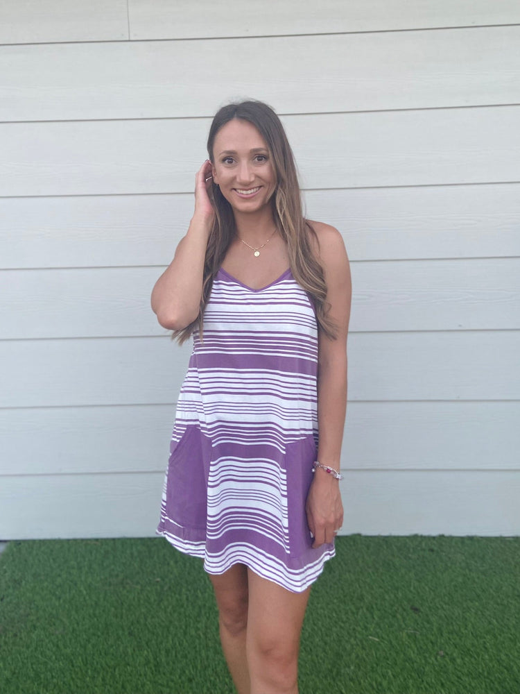 Lily Purple & White Stripe Athletic Dress