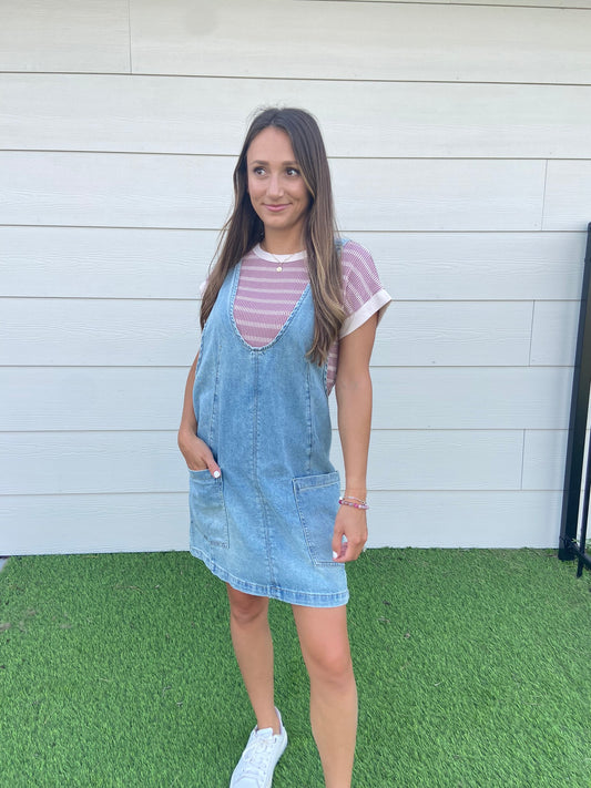 Mauve & Stripes- Ribbed Short Sleeve Top