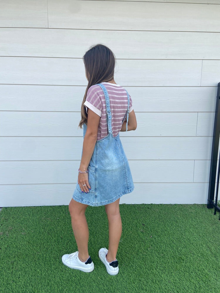 Mauve & Stripes- Ribbed Short Sleeve Top