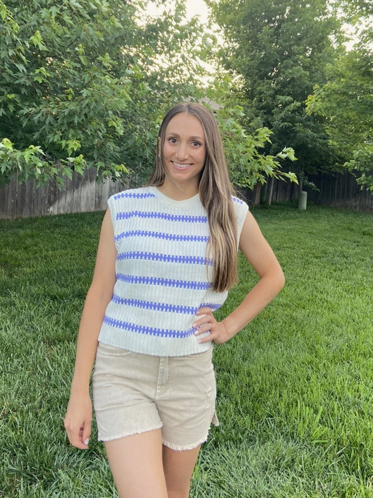 Lilac & White Stripe Sweater Tank