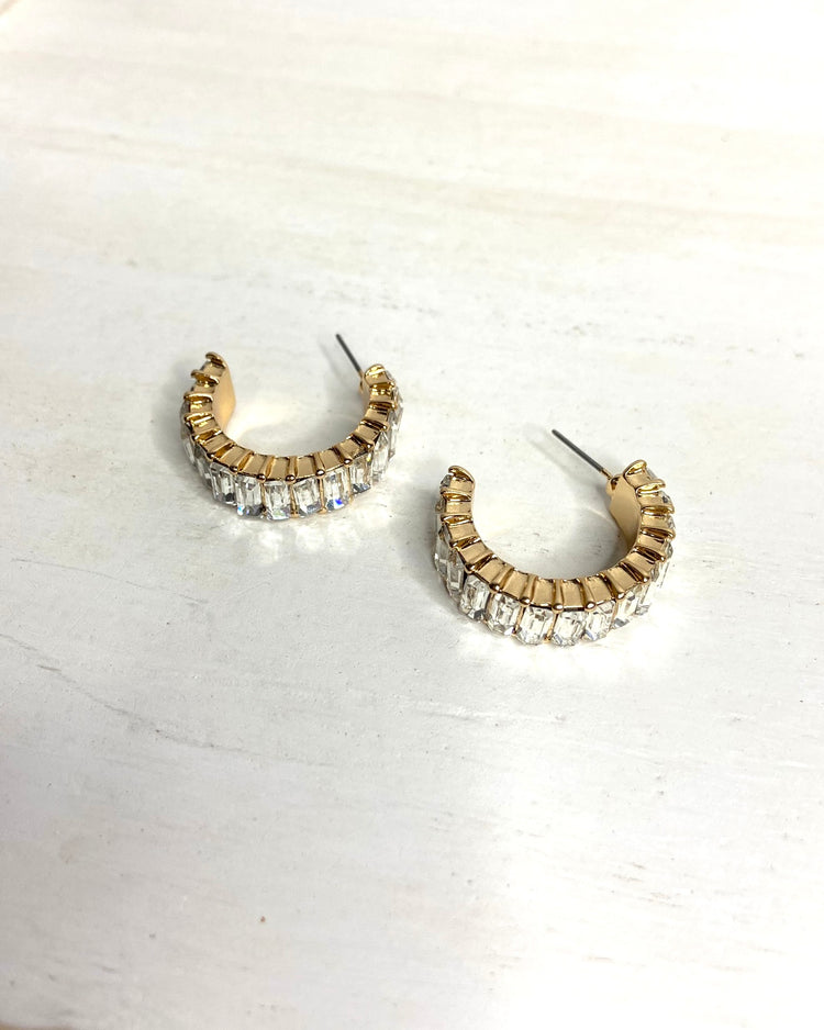 Emerald Cut Mini Hoop Earrings