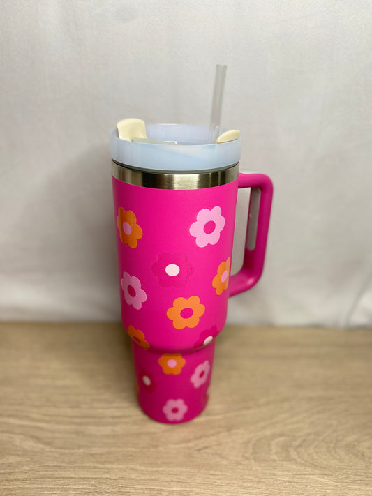 40 oz. Insulated Tumbler - Pink Retro Flowers