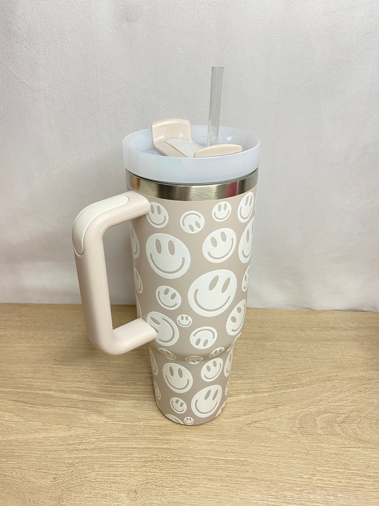 40 oz Insulated Tumbler -Taupe Smiley Face