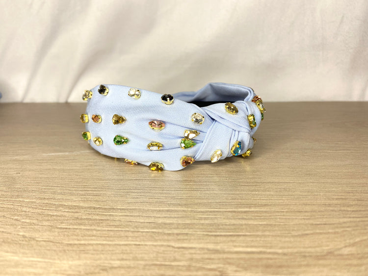 Baby Blue Headband! - Blue & Multicolor Rhinestone Top Knot Headband