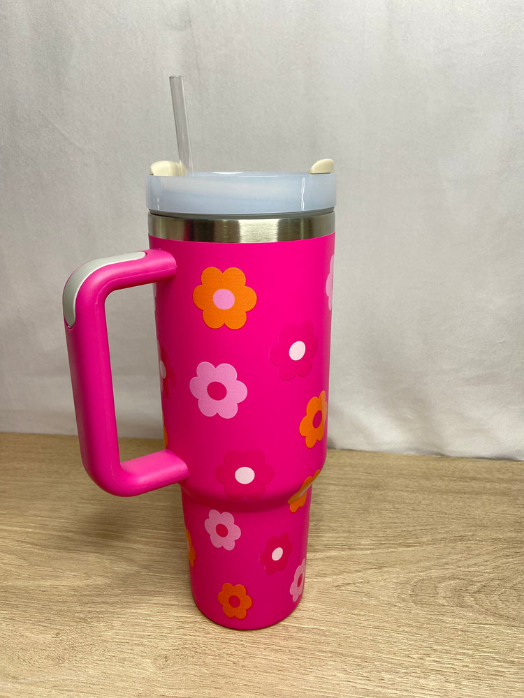 40 oz. Insulated Tumbler - Pink Retro Flowers