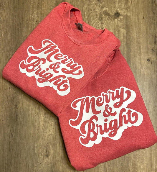 Merry & Bright Sweatshirt- Heather Red