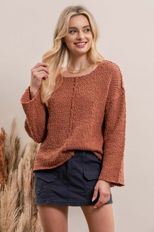 Burnt Orange Bubble Knit Sweater