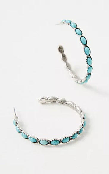 “Sittin’ Pretty” Western Turquoise Stone Hoop Earrings